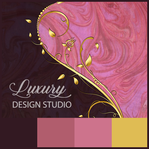 Golden Leaf Flourish Pink Burgundy Flourish on Pink Marble Swirl Color Palette