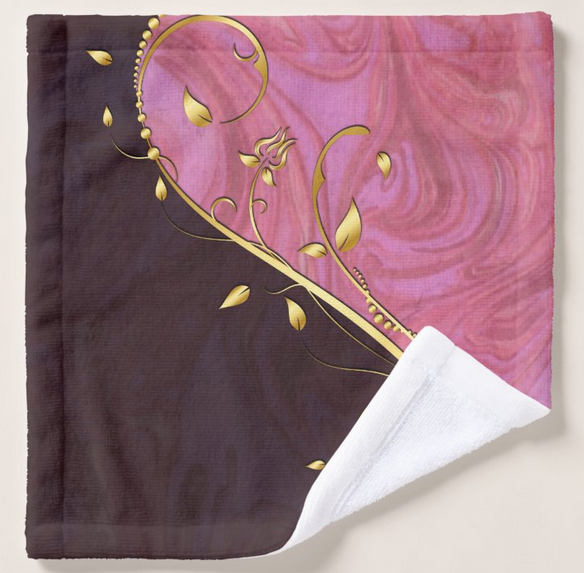 Gold Leaf Flourish Pink Burgundy Swirl Washcloth